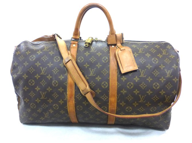 Louis Vuitton keepall 55 Monogram shoulder strap - VI1902 Brown Leather  ref.900061 - Joli Closet