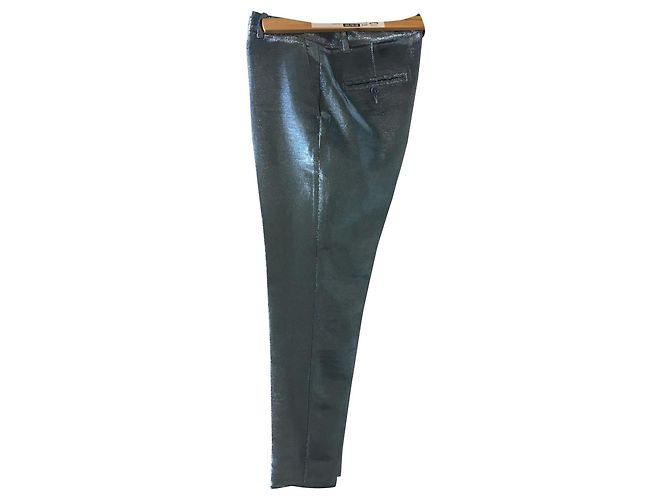 Pantalones Indress Lamé Azul Claro Algodón