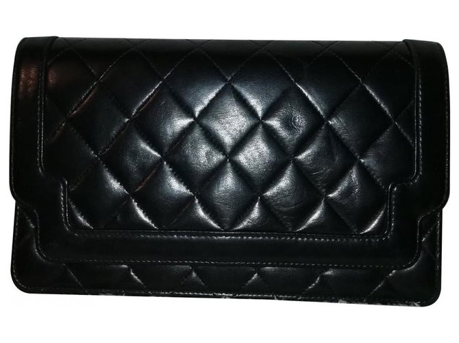 Chanel Brieftasche Schwarz Leder  ref.134406