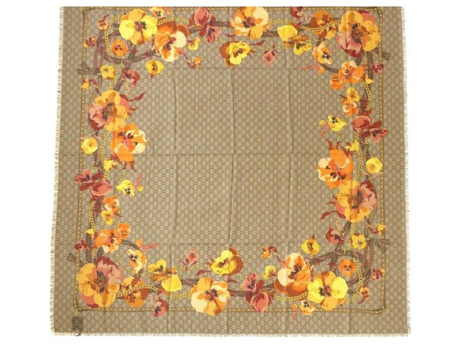 lenço floral gucci novo Bege Lã  ref.134519