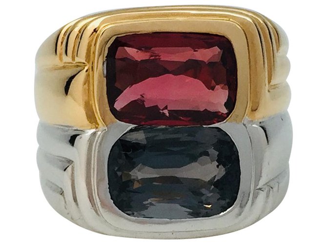 inconnue Two gold and spinel signet ring. White gold Yellow gold  ref.134521