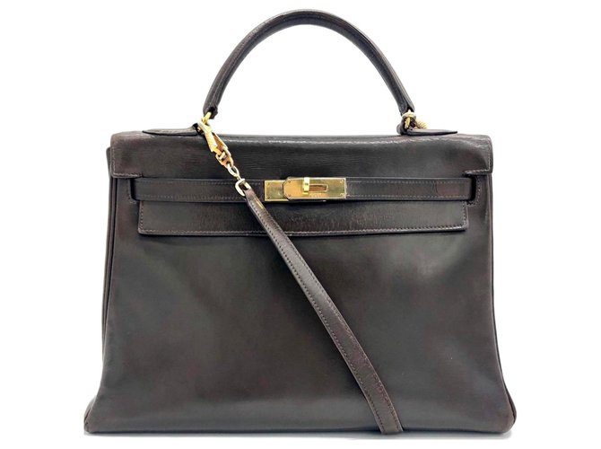 Hermès KELLY BROWN 32 cm Dark brown Leather ref.129427 - Joli Closet