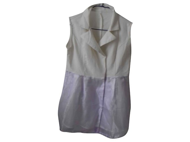 Autre Marque Túnica de viscose branca com colarinho de camisa e tule Branco