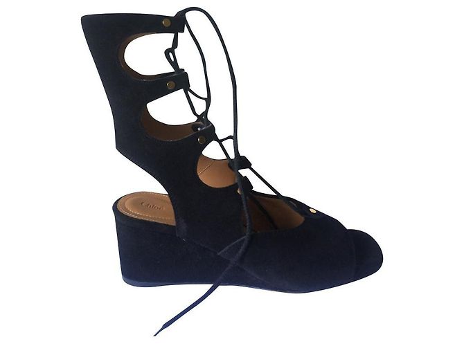 Chloé Spartiates Sandalen schwarzes Wildleder 39
