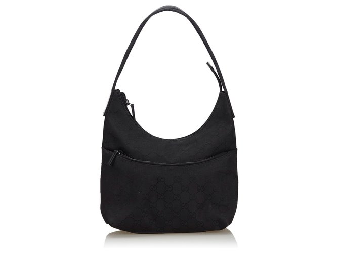 Gucci Black GG Canvas Shoulder Bag Leather Cloth Cloth  ref.134664