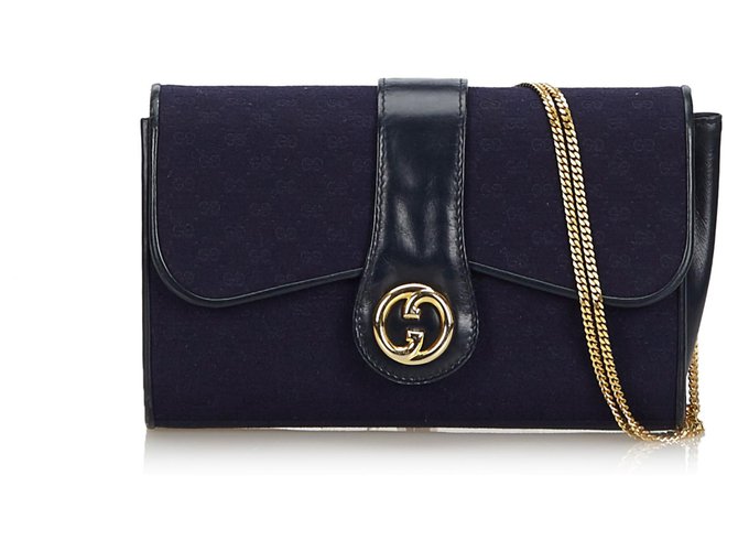 Gucci Blue GG Canvas Chain Shoulder Bag Navy blue Leather Cloth Cloth  ref.134712