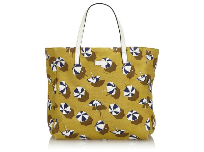 Gucci Yellow Printed Canvas Tote Bag White Leather Cloth Cloth  ref.134720