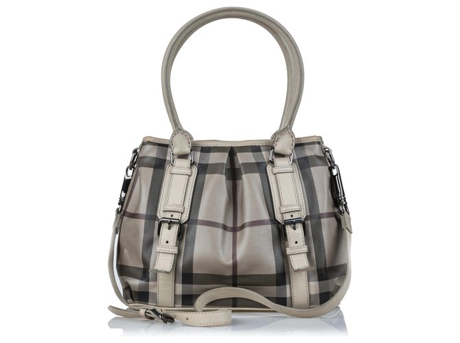 Burberry Gray Smoke Check Canvas Satchel Multiple colors Grey Leather Cloth Cloth  ref.134752