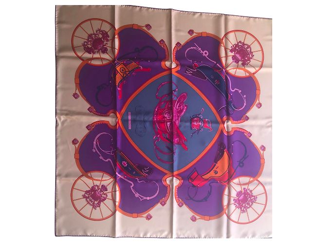 Sciarpa Hermès in seta rosa beige viola 90cm Porpora