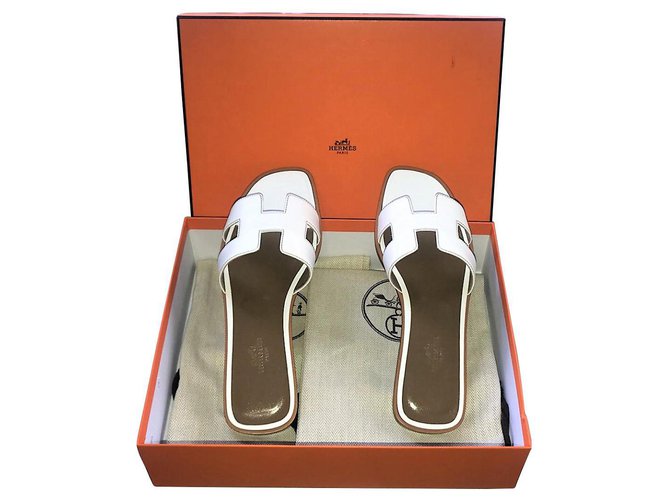 Hermès Slip onHermes Oran White Leather  ref.134825
