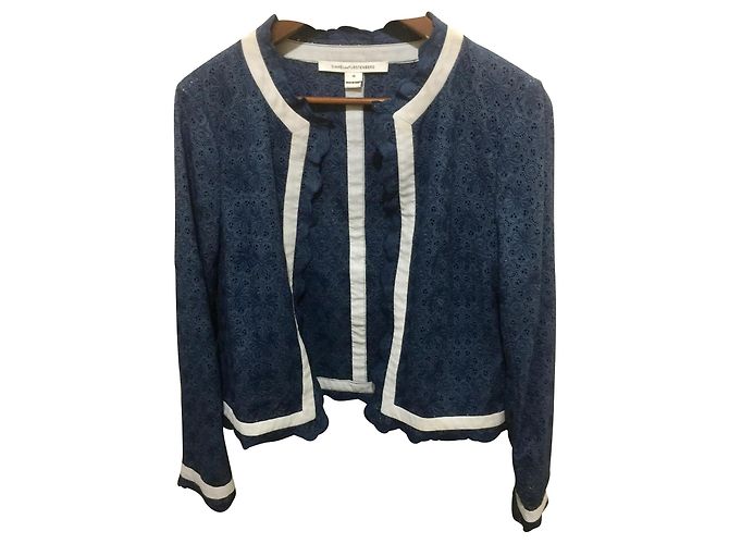 Giacca Diane Von Furstenberg Katie blu in cotone con pizzo inglese