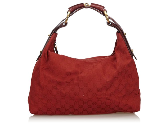 Gucci Red GG Canvas Horsebit Hobo Bag Leather Cloth Cloth ref