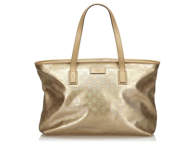 Gucci Gold GG Imprime Tote Bag Golden Leather Plastic  ref.134886