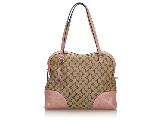 Gucci Brown GG Canvas Dome Shoulder Bag Pink Beige Leather Cloth Cloth  ref.134907