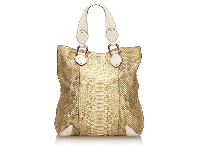 Gucci-Goldpython-Kreol-Taschen-Tasche Weiß Golden Leder  ref.134932