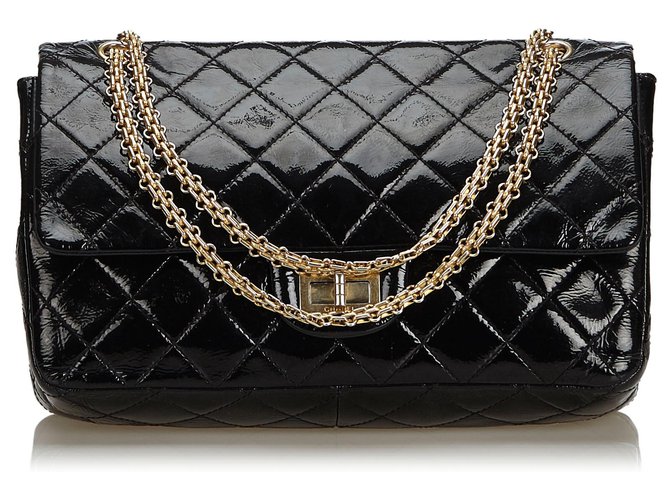 Chanel Black Reissue 227 Couro envernizado acolchoado Flap Bag Preto  ref.134933