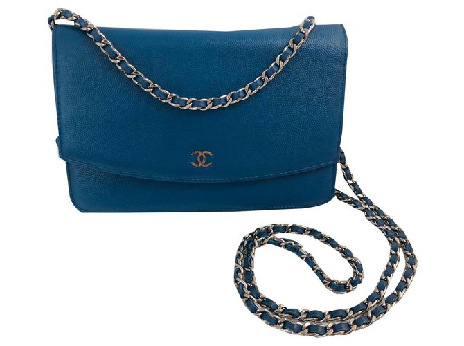 Wallet On Chain WOC Chanel Azul Cuero  ref.134958