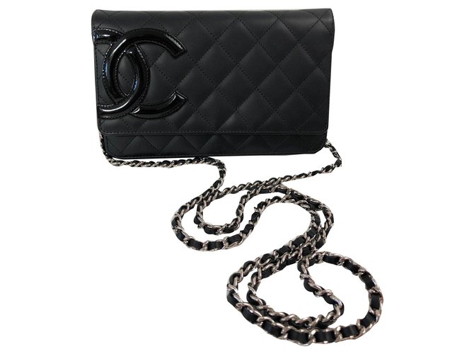 Wallet On Chain Chanel WOC Black Leather  ref.134961