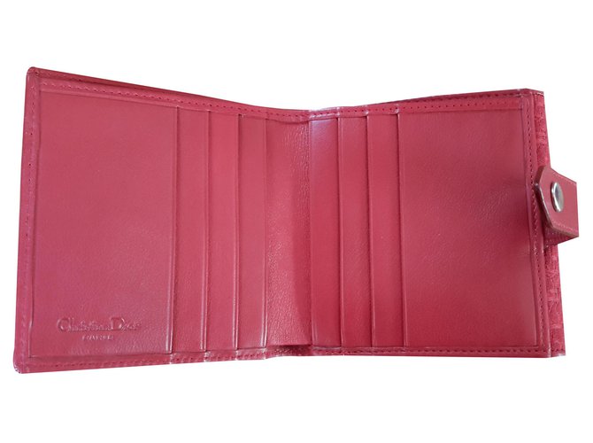 Christian Dior Dior Geldbörse aus Leder und Canvas Rot  ref.135009