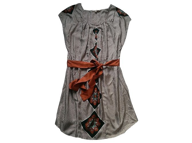 Vestido de seda Bel Air Marrón Negro Castaño