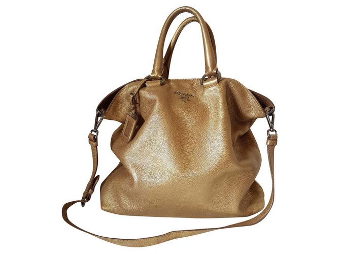 Prada Handtaschen Golden Leder  ref.135027