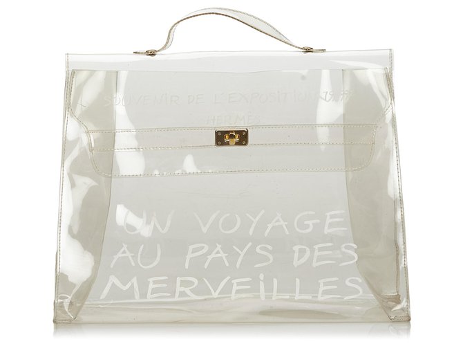 Hermès Hermes White Vinyl Kelly Handbag Bianco Plastica  ref.135093