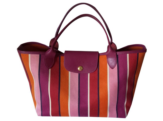 Longchamp Bolsa de lona e couro Multicor  ref.135227