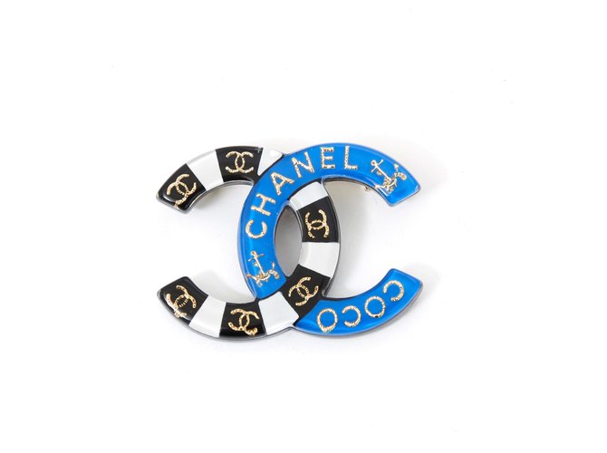 Chanel LIFESAVER CC Nero Bianco Blu D'oro Metallo Resina  ref.135240