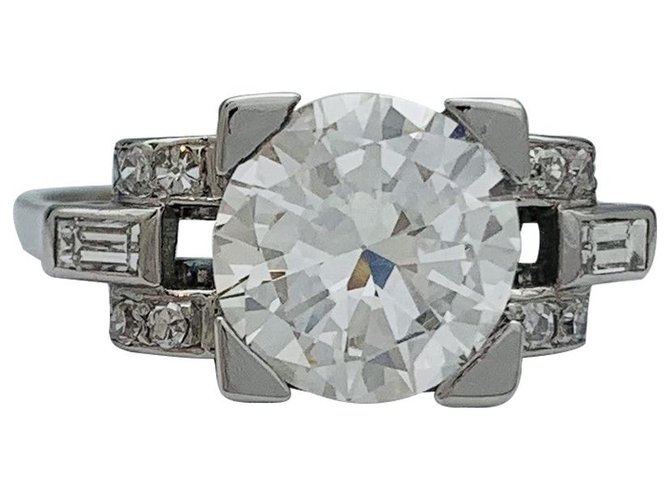 inconnue Platin Art Deco Ring, Diamant 1,66 ct I / VS1.  ref.135254