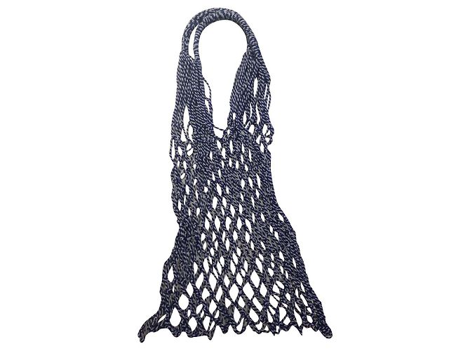 Saco de rede de algodão Céline Azul Branco