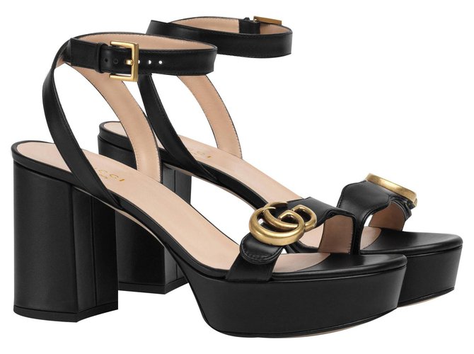 Gucci Platform sandal with lined G Black Leather  ref.135320