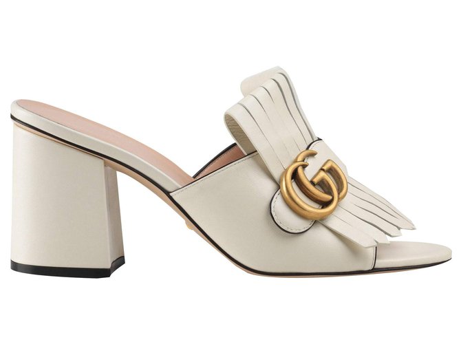 GUCCI Leather mid-heel slide with Double G NEW White  ref.135323