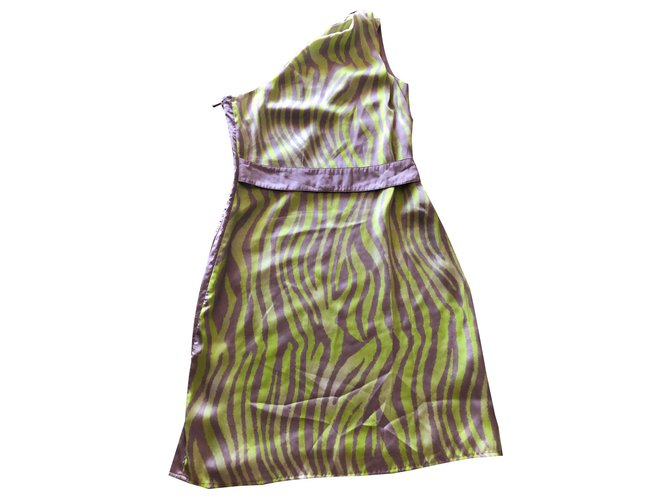 Guess Vestidos Verde Cinza Estampa de zebra Poliéster  ref.135324