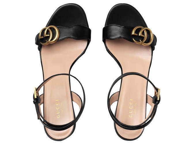 GUCCI Leather mid-heel sandal Black  ref.136277