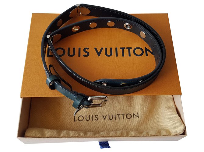 Louis Vuitton Cinturones Negro Verde oscuro Cuero Metal  ref.135344