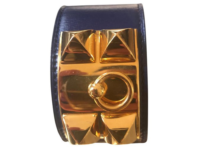 Hermès Hundehalsband Lederarmband dunkelblau 