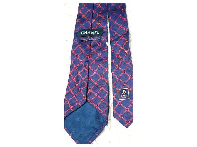 Corbata de seda de Chanel Roja Azul marino  ref.135421