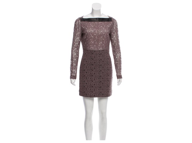 Diane Von Furstenberg New Sarita lace dress with leather fits like a French 38 Brown Cotton Lyocell  ref.135445