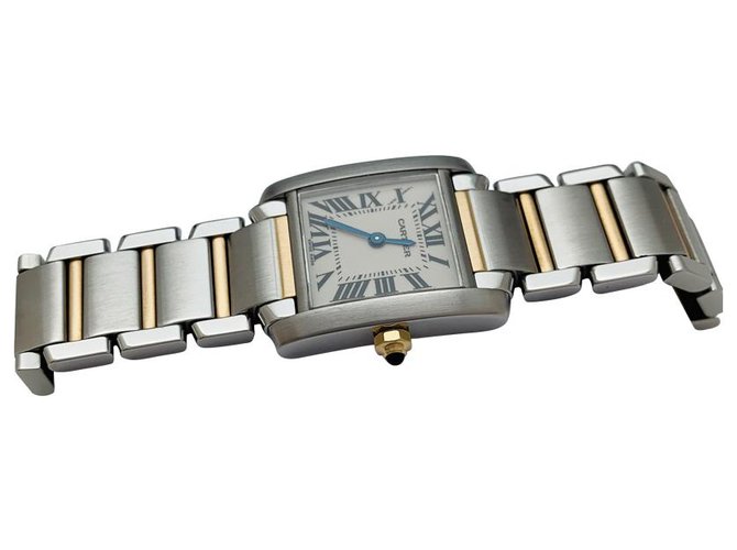 Relógio modelo Cartier "French Tank" em ouro e aço, Modelo pequeno.  ref.135460