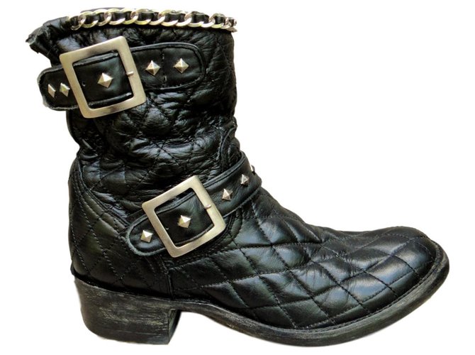 mexicana biker boots Black Leather  ref.135482