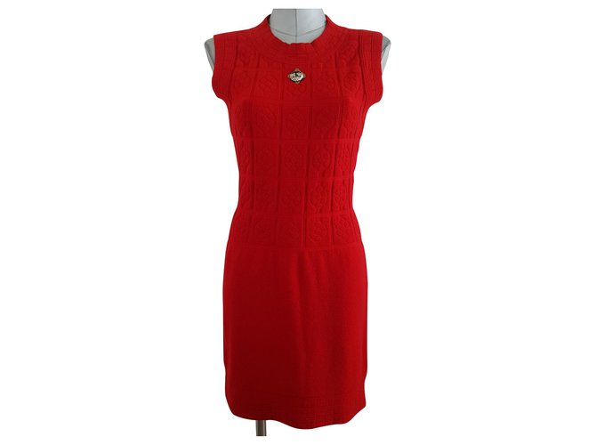 Chanel Vestidos Vermelho Lã  ref.135507