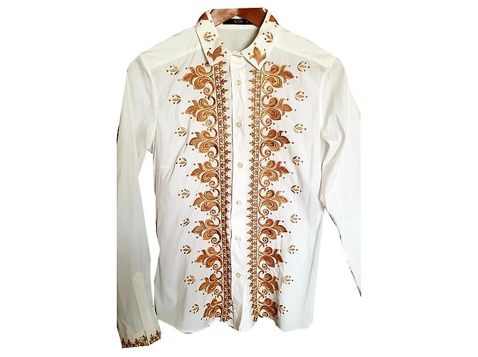 Camicia Etro Bianca in Cotone con Dettagli Dorati Bianco