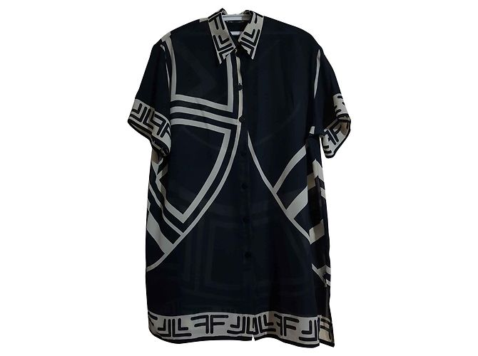Camicia Louis Féraud Nera e Beige Poliestere M Nero