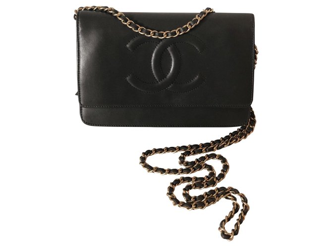 Wallet On Chain Chanel Woc Cuir Gris Gris anthracite  ref.135600