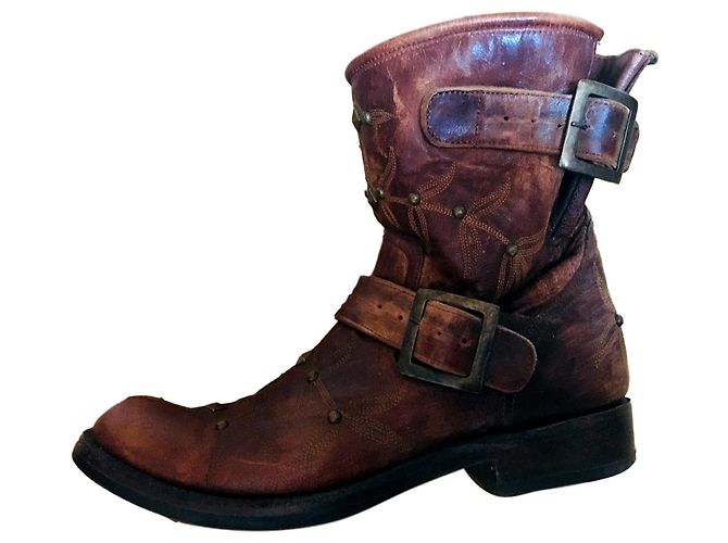 Botas Biker Polo Mexicana cor conhaque em pele de cabra