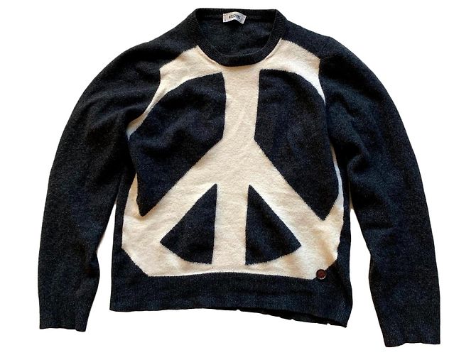 Moschino Pullover Weiss Grau Seide Kaschmir Wolle Weiß