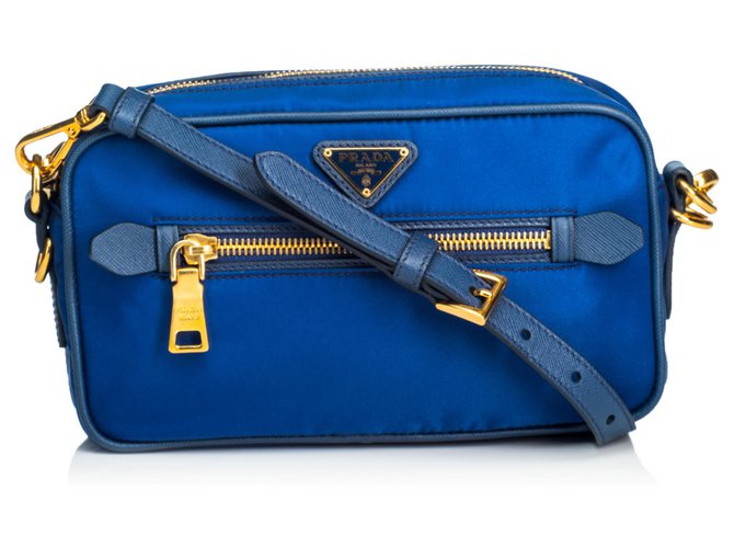 Prada Blue Nylon Camera Bag Leather Cloth ref.135716 - Joli Closet