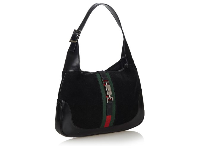 Gucci Black Suede Leather Jackie Hobo Shoulder Bag