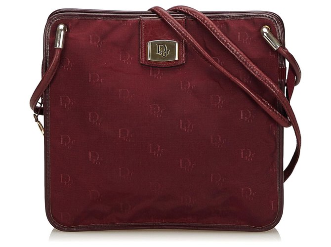 Dior Red Dior Oblique Canvas Shoulder Bag Dark red Leather Cloth Cloth  ref.135750