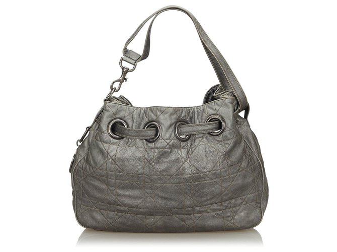Bolsa de ombro Dior Grey Cannage Leather Cinza Couro  ref.135755